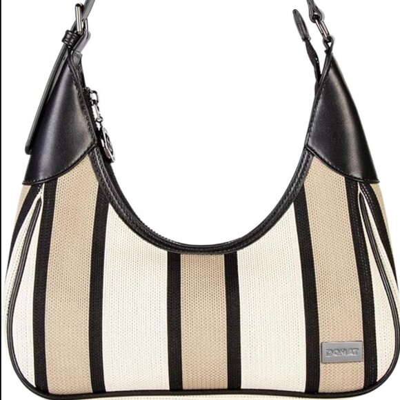 Y2K style Hobo Bag Satchel purse leather & wallet 2000s striped tan cream Dior - Picture 3 of 12